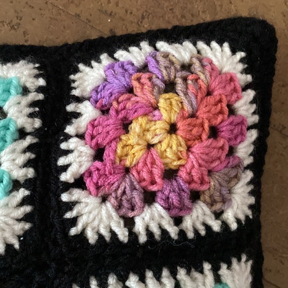 Hand crafted! Boho Granny square crochet retro cushion! Colourful 17”x17” - Picture 5 of 17